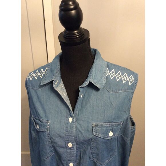 Western Bit & Bridle Denim Plus Sleeveless Dress 1X chambray Collared button Up - Picture 4 of 4